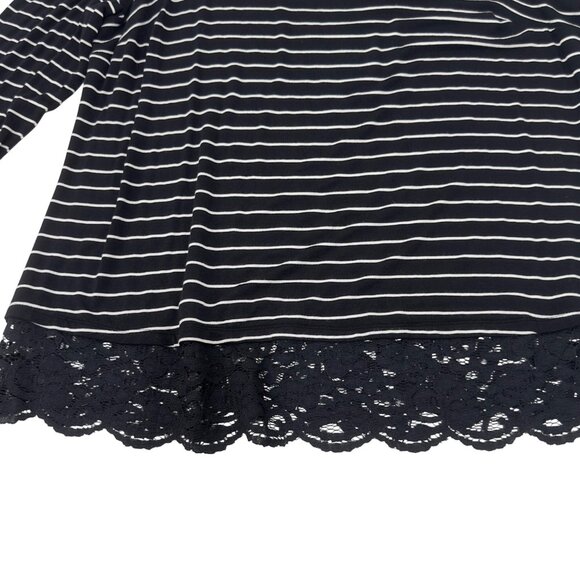 Kaari Blue Womens 2X Cold Shoulder Black Striped Top Lace Hem Long Sleeve - Picture 8 of 11